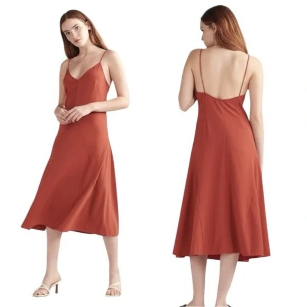 New THAKOON Rust V-Neck Midi Slip Dress P1051